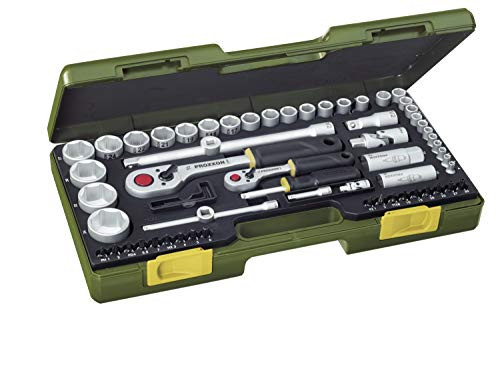 PROXXON Steckschlüsselsatz, Komplettsatz mit 1/4'' und 1/2''-Umschaltratsche, 65-teiliges Werkzeug-S